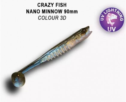 Виброхвост CRAZY FISH Nano Minnow 3,5" 54-90-3d-7 8,8см 4,6г аттрактант - креветка+кальмар